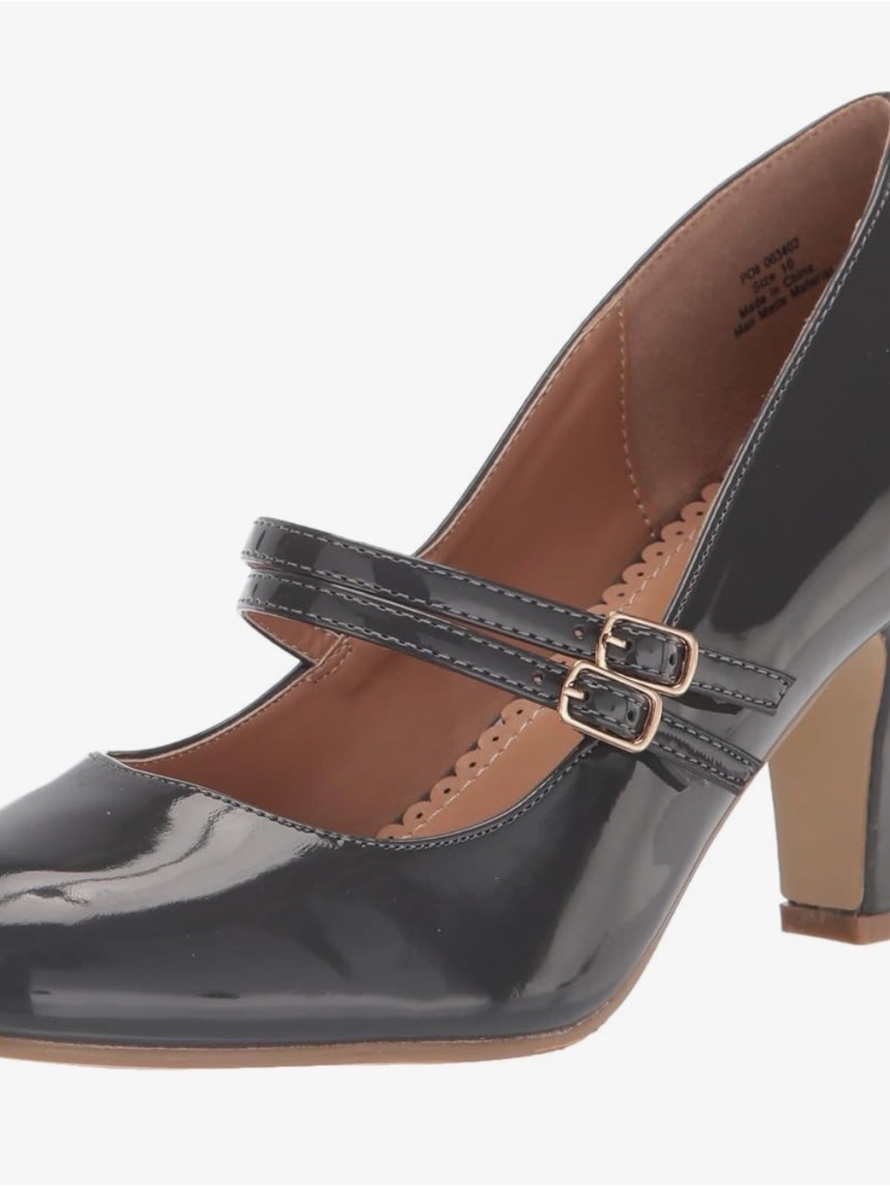 Journee Collection Grey  Patent Mary Jane Heels with Dual Gold Buckles